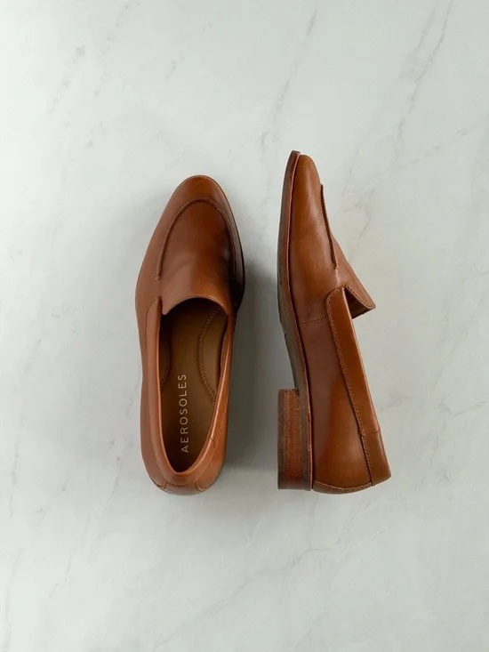 Aerosoles Brown Leather Loafers 7.5 Slip On Flat Classic Minimal - Picture 8 of 9